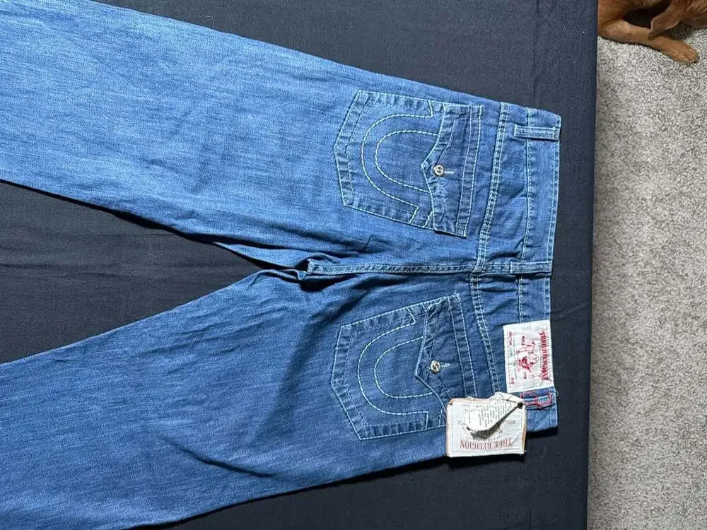 True Religion Brand Jeans Men's Blue Denim Straight Leg Jeans Size 36
